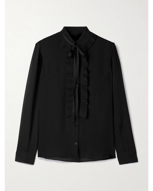 Nili Lotan Black Bertille Tie-Detailed Pleated Silk Crepe De Chine Blouse