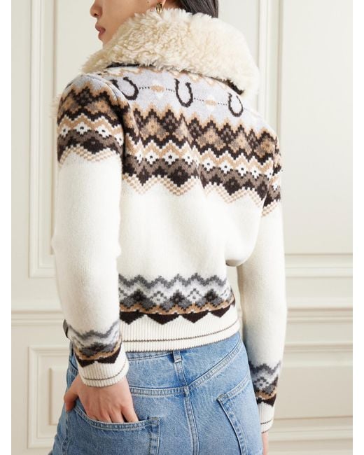 Stella McCartney Natural Fleece-Trimmed Fair Isle Wool Cardigan