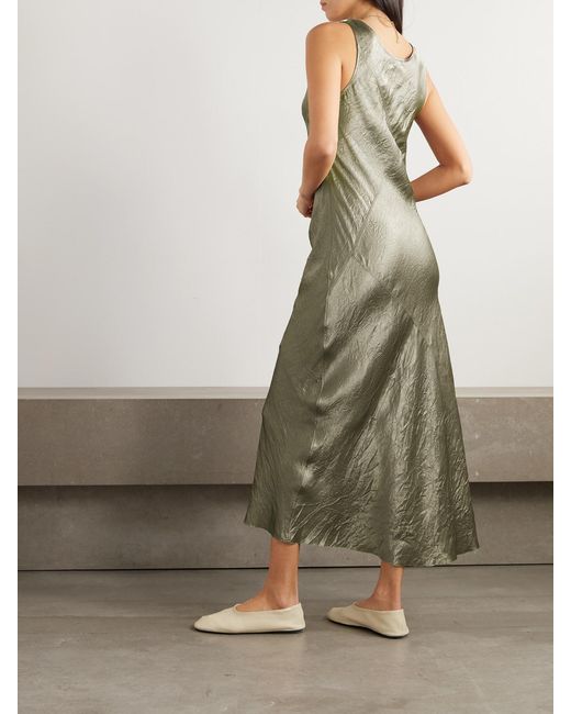 Lauren Manoogian Natural Net Sustain Luster Bias Crinkled-Satin Maxi Dress