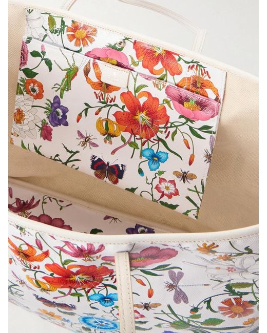 Gucci Multicolor Leather-Trimmed Floral-Print Coated-Canvas Tote