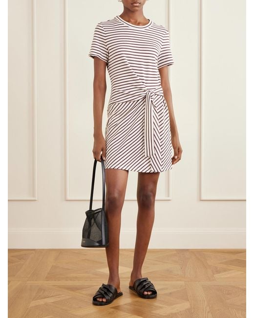 Veronica Beard Natural Elvaris Striped Knotted Jersey Mini Dress