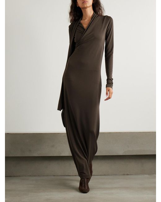 Totême  Brown Wrap-Effect Draped Stretch-Jersey Maxi Dress