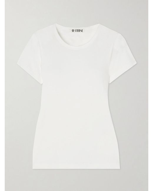 ÉTERNE White Short Sleeve Baby Tee Cotton And Modal-Blend Jersey T-Shirt