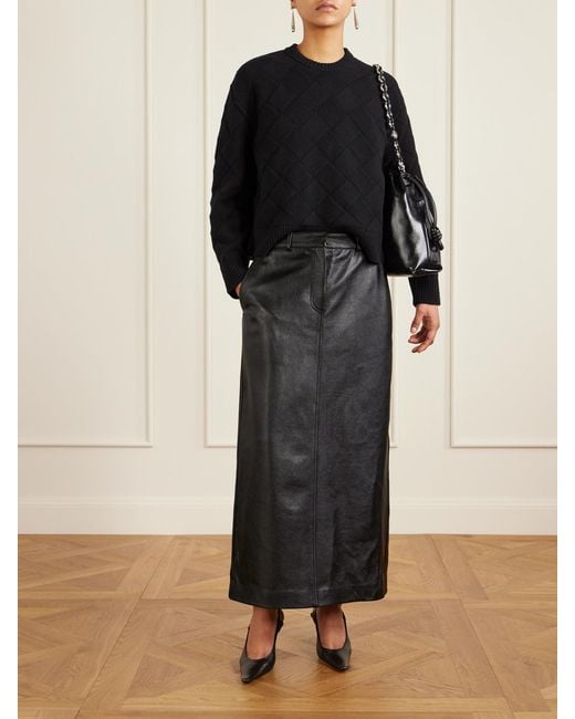 Totême Black Textured-Leather Maxi Skirt