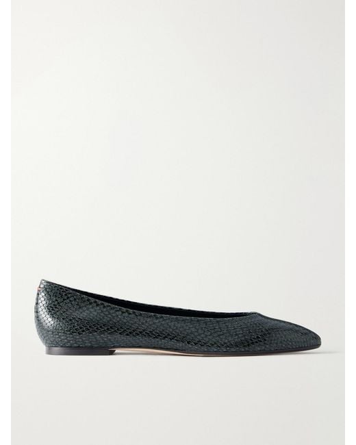 Aeyde White Ellie Snake-Effect Leather Ballet Flats