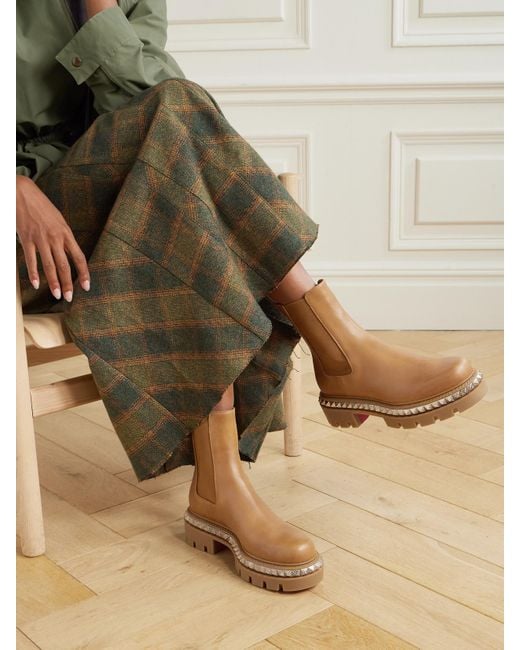 Christian Louboutin Brown Emilia Pyraclou Chelsea Boots Aus Leder Mit Nieten