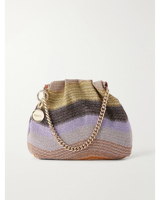 Missoni Gray Raschel Striped Crochet-Knit Shoulder Bag