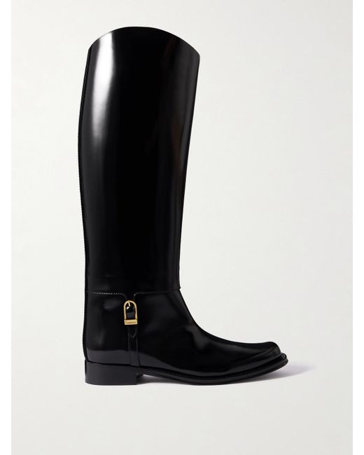 Saint Laurent Black Julia Kniehohe Stiefel Aus Leder Mit Schnalle