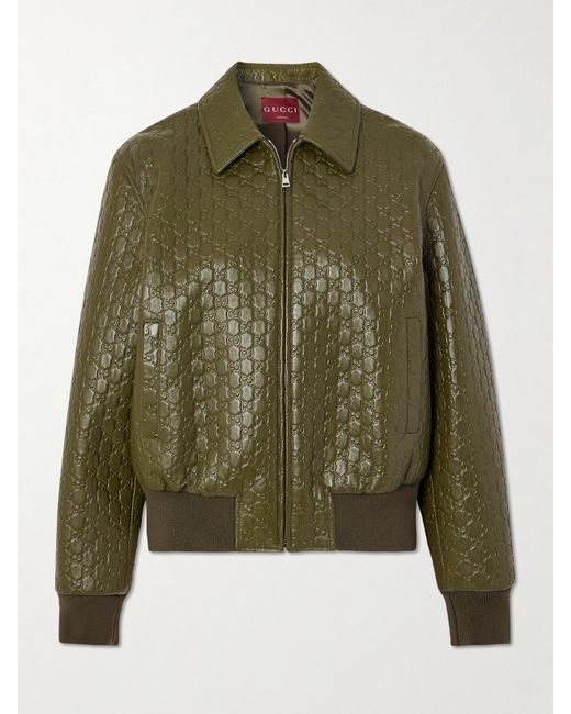 Gucci Green Embossed Leather Jacket