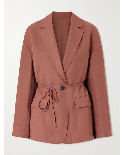 Brunello Cucinelli Pink Embellished Belted Twill Wrap Jacket