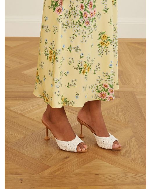 Aquazzura Natural Loom 85 Crochet-Trimmed Mules