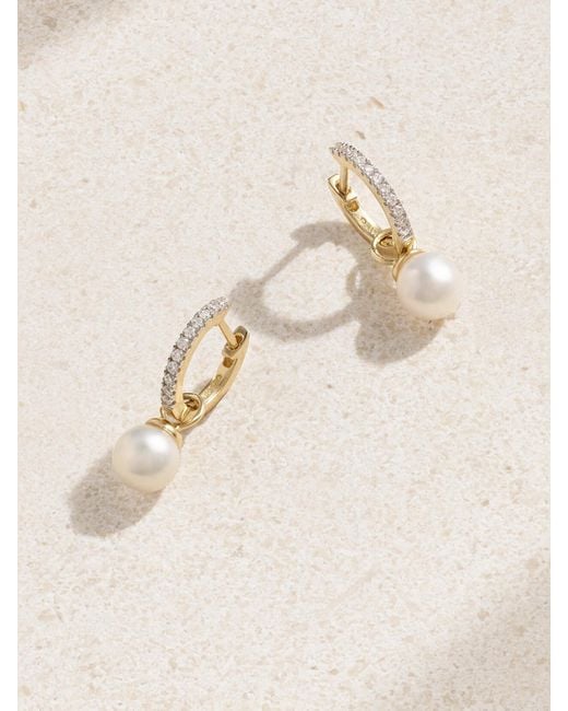 Mateo Natural 14-Karat, Diamond And Pearl Hoop Earrings
