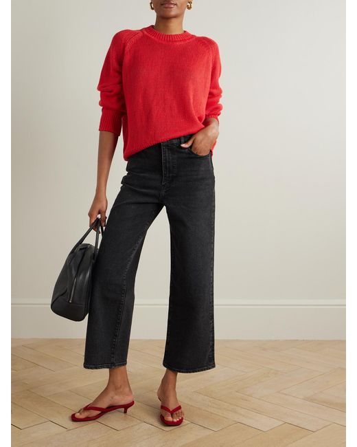 FRAME Black The Wide Cropped High-Rise Wide-Leg Jeans