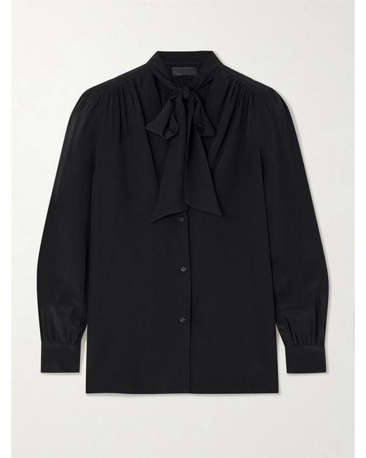 Nili Lotan Black Colt Pussy-Bow Silk Crepe De Chine Blouse