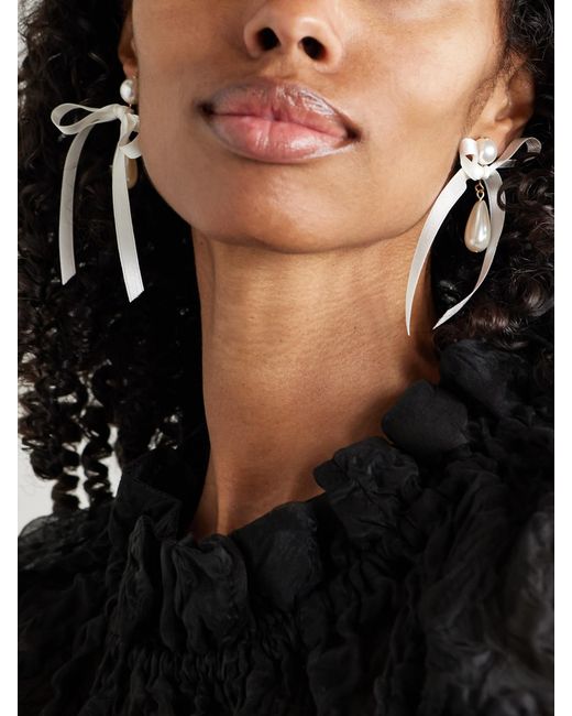 Jennifer Behr White Sylvie-Plated, Faux Pearl And Silk Earrings