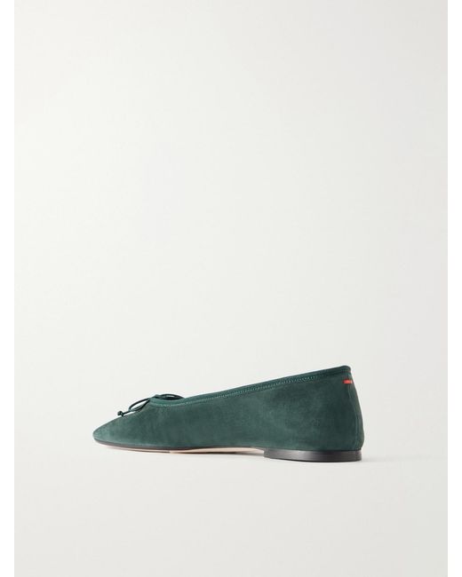 Aeyde Green Tiby Bow-Detail Suede Ballet Flats