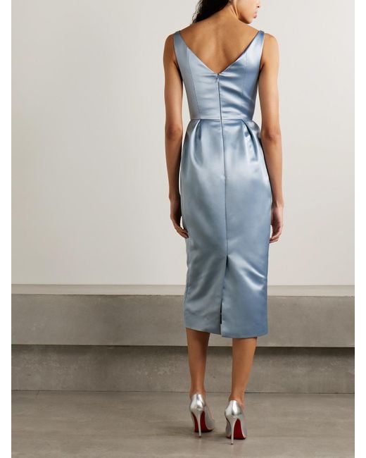 Erdem Blue Midikleid Aus Satin Mit Verzierungen Und Falten