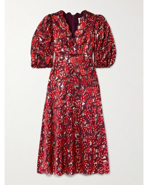 Farm Rio Layered Metallic Brocade Midi Dress