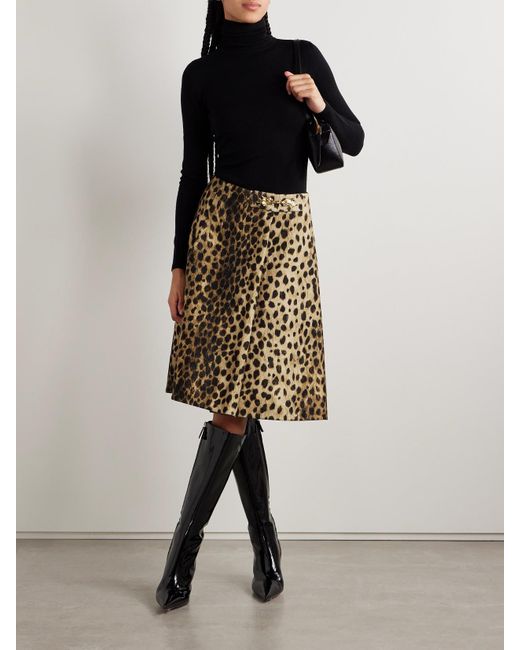 Valentino Garavani Natural Wrap-Effect Embellished Jaguar-Print Wool-Felt Skirt