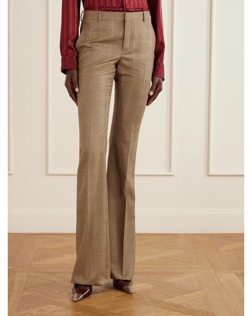 Saint Laurent Natural Prince Of Wales Virgin Wool Flared Pants