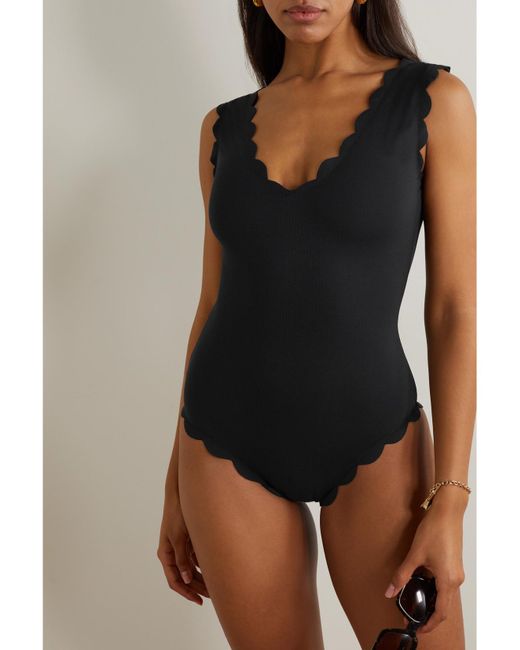 Marysia Swim Black Charleston Scalloped Seersucker Swimsuit