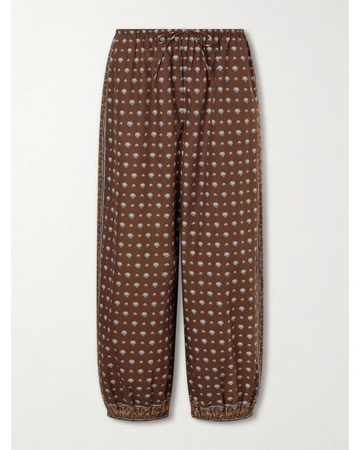Doen Brown Yarrow Printed Cotton Tapered Pants