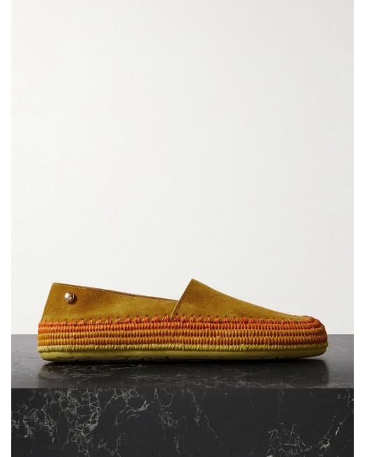 Loewe Orange Paula's Ibiza Rio Raffia-Trimmed Suede Espadrilles