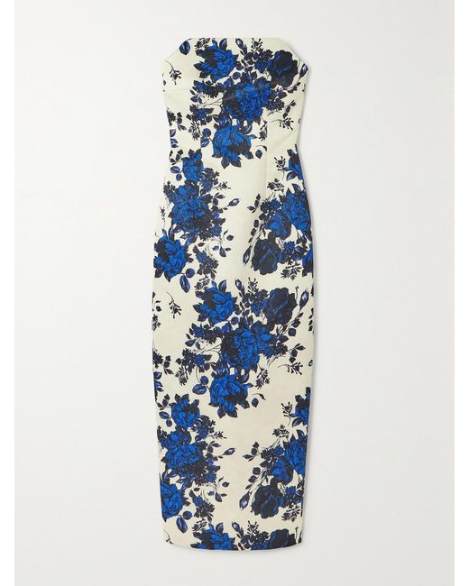 Emilia Wickstead Blue Yulie Floral-print Slim-fit Woven Maxi Dress