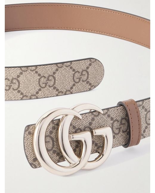 Gucci Natural Leather-Trimmed Printed Coated-Canvas Belt