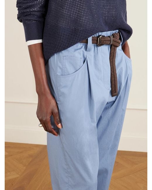 Brunello Cucinelli Blue Cotton-Voile Tapered Pants
