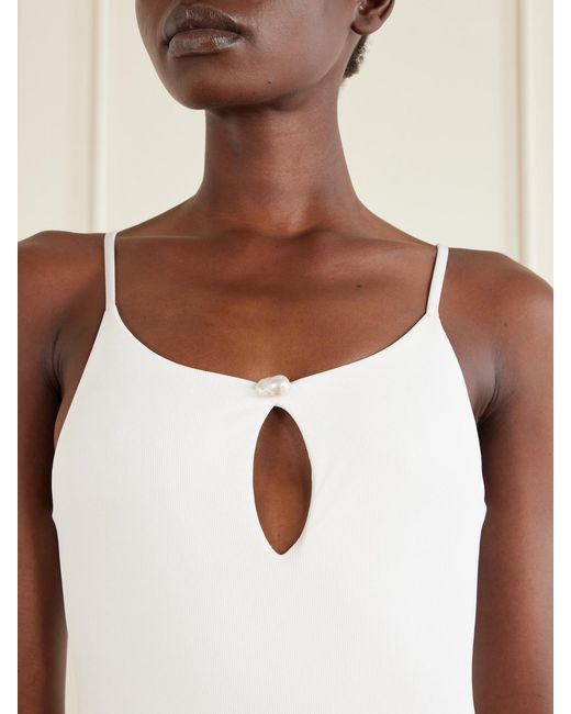 SARA CRISTINA White Pearl Cutout Ribbed Swimsuit