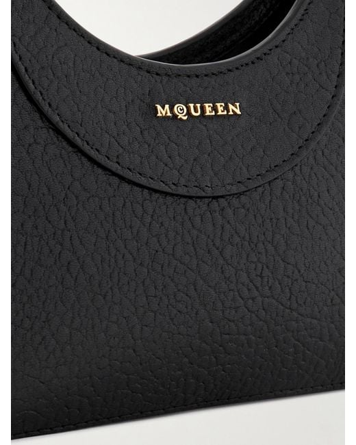 Alexander McQueen Black T-Bar Mini Schultertasche Aus Strukturiertem Leder Mit Verzierungen