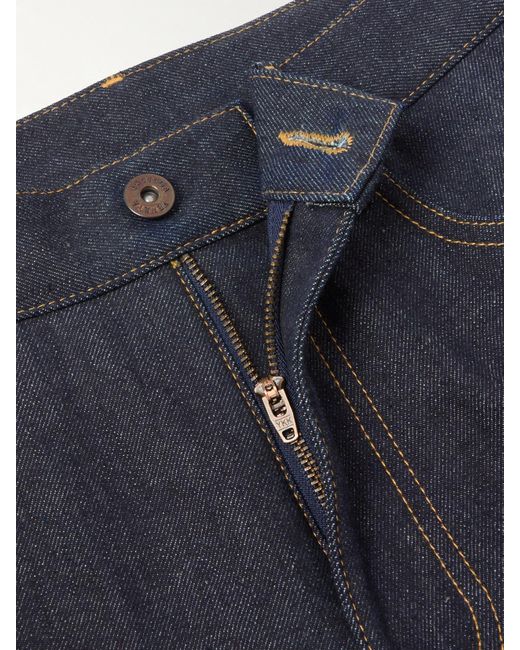 Bottega Veneta Blue Intrecciato Suede-Trimmed High-Rise Straight-Leg Jeans