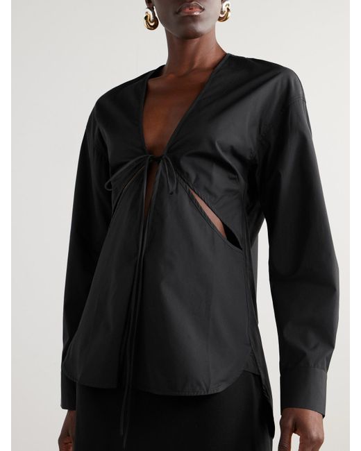 Christopher Esber Black Triqueta Tie-Detailed Cutout Cotton-Poplin Blouse