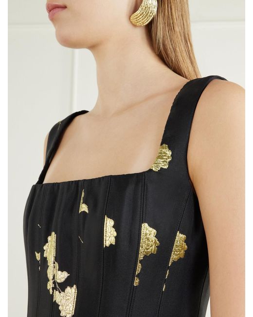 Rebecca Vallance Black Mariya Floral-Embroidered Bustier Midi Dress