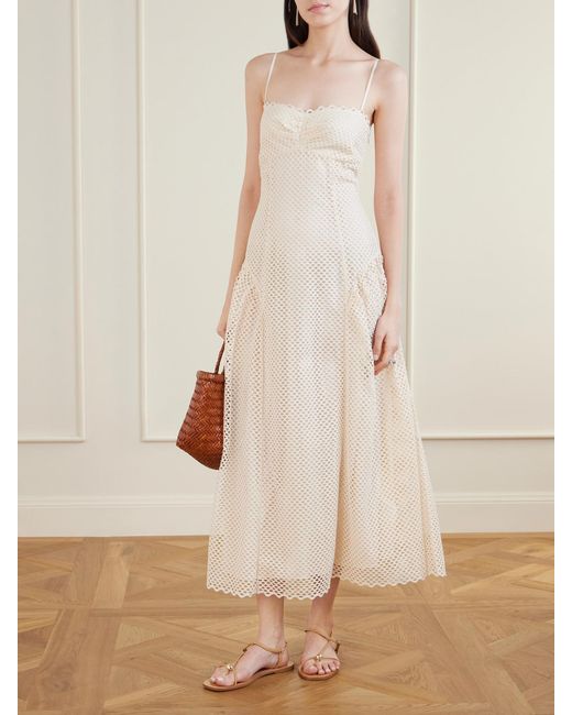 Ulla Johnson Natural Isotta Eyelet-Embellished Cotton Midi Dress