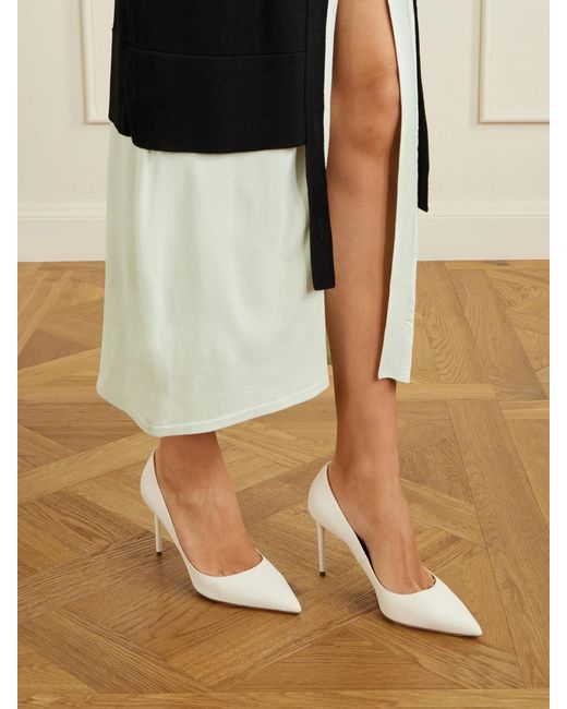 Aquazzura White Purist 85 Leather Pumps