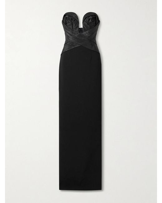 Carolina Herrera Black Strapless Draped Satin And Crepe Gown