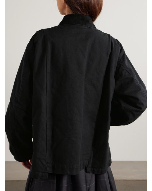 Sacai Black Carhartt Wip Duck Oversized Corduroy-Trimmed Appliquéd Cotton-Canvas Jacket
