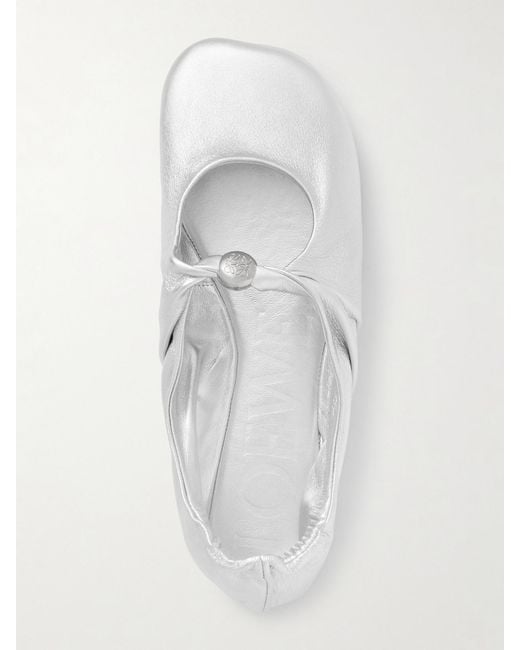 Loewe White Pebble Metallic Leather Ballet Flats