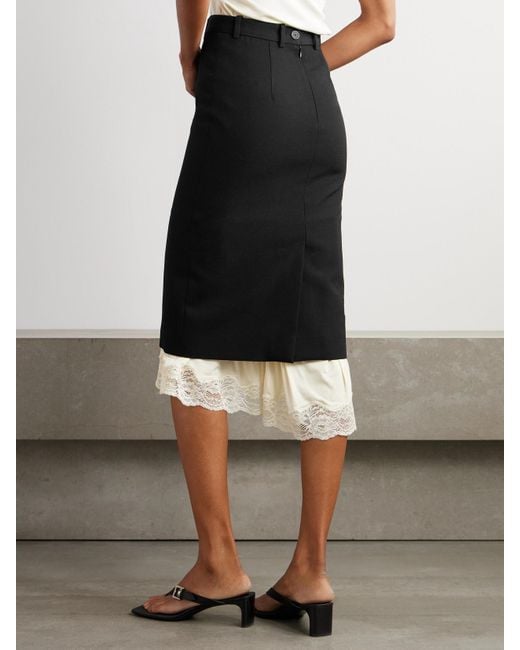 Balenciaga Black Midirock Aus Wolle Mit Spitzenbesatz