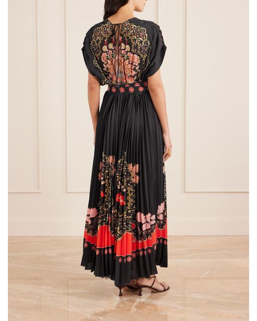LaDoubleJ White Belted Pleated Printed Crepe De Chine Maxi Dress