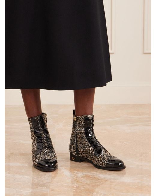 JENNIFER CHAMANDI Black Brando 20 Leather-Trimmed Tweed Ankle Boots