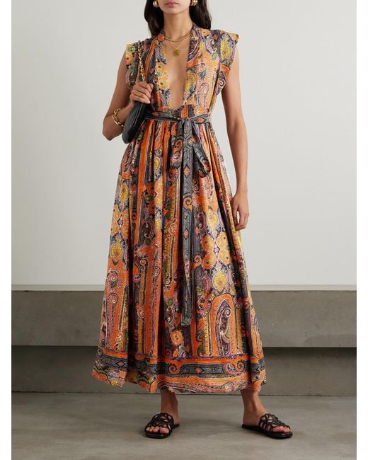 isabel marant orange dress Isabel Marant Melissa Printed Silk-chiffon Maxi Dress In Orange