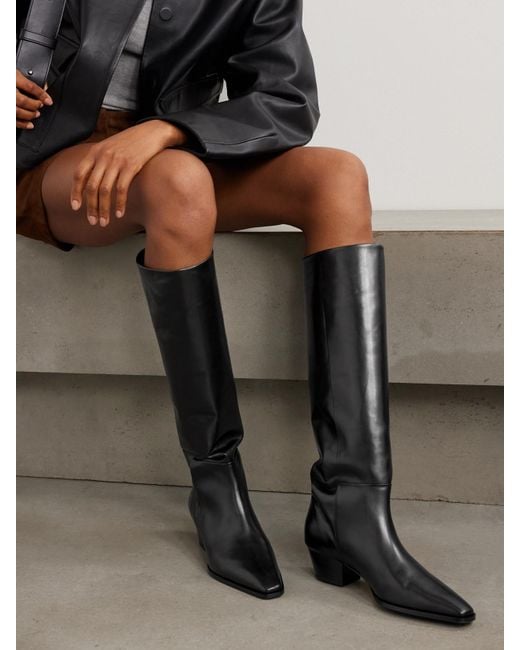 Aeyde Black Medea Leather Knee Boots