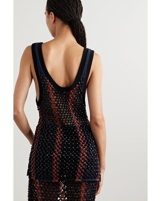 DIOTIMA Black Dennis Marina Beaded Crocheted Cotton-Blend Tank
