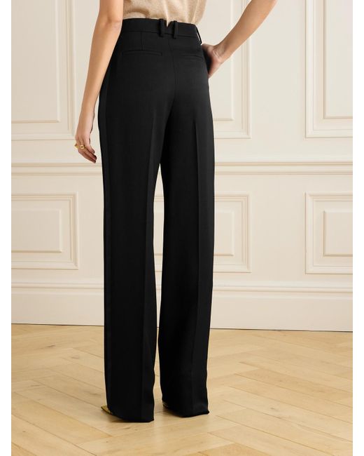 Saint Laurent Black Pleated Grain De Poudre Wool Straight-Leg Pants