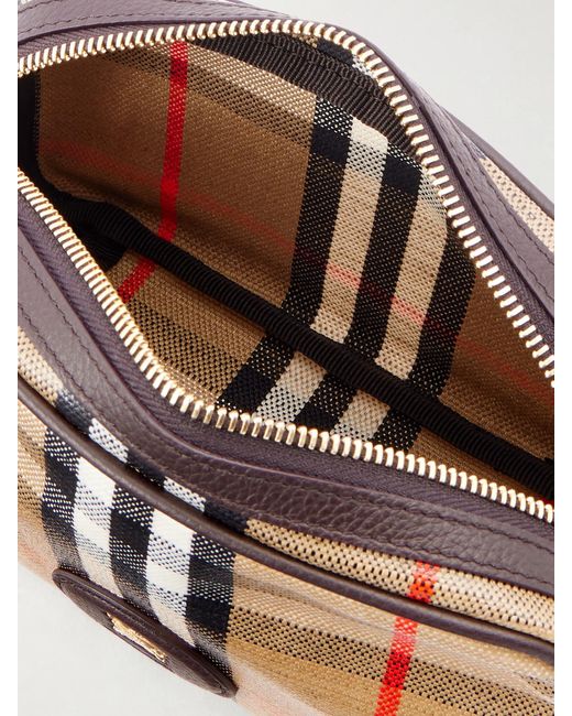 Burberry Natural Leather-Trimmed Checked Coated-Canvas Pouch