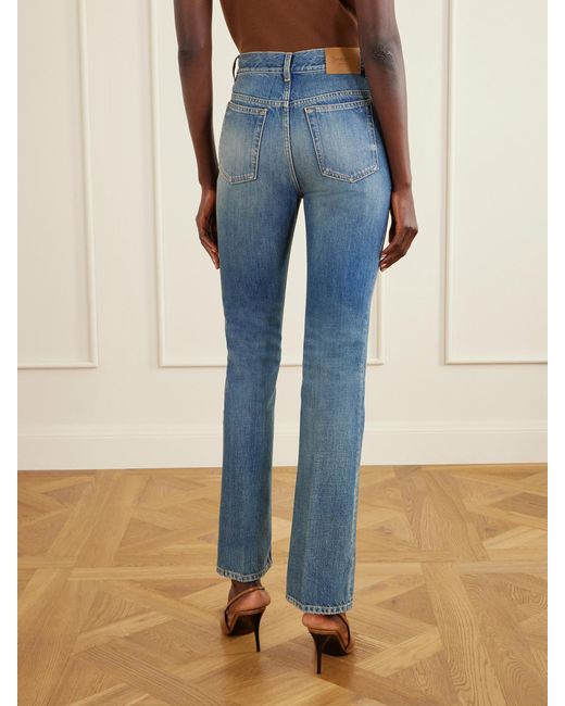 Saint Laurent Blue New Clyde High-Waisted Straight-Leg Pants