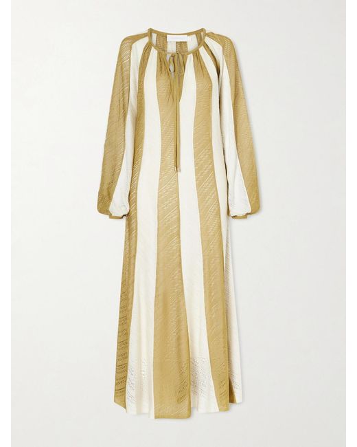 Zimmermann White Mahon Splice Striped Mesh Midi Dress